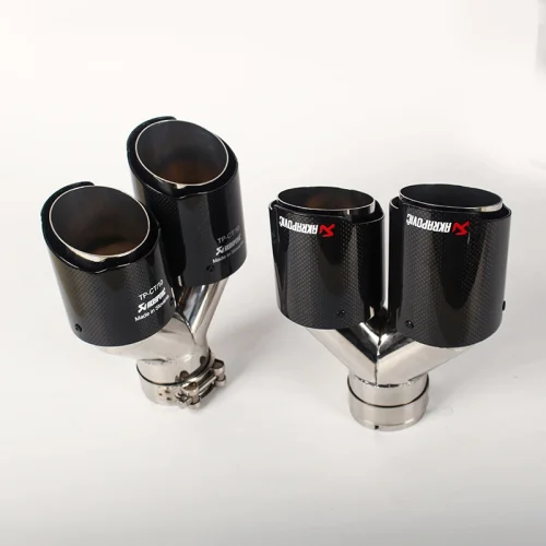 Car Exhaust System Twin Outlets Glossy Carbon Fiber Exhaust Muffler Tips