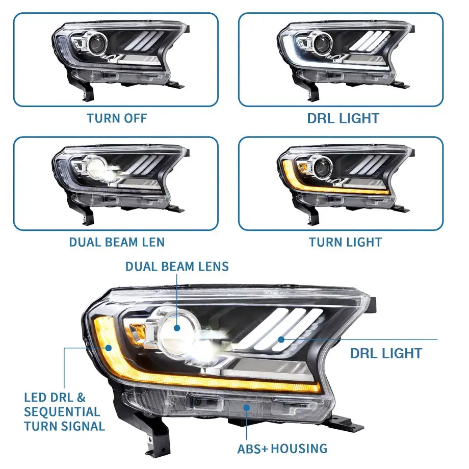 Ford Ranger T7 T8 (2016-2022) Mustang Style LED Headlights Toyota Hilux Ford Ranger T7 T8 (2016-2022) Mustang Style LED Headlights - Image 2